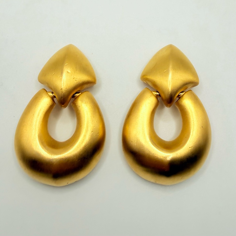 Vintage Massive Givenchy Matte Gold-Tone Door Knocker Clip-On Earrings – 2.25” L